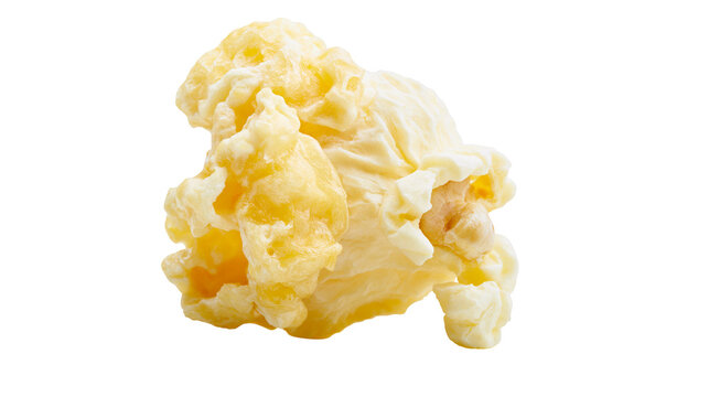 Fluffy yellow popcorn kernel, isolated on transparent background