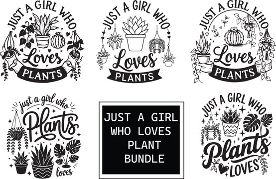 Just A Girl Who Loves Plants Black and White Plant Lover PNG
 