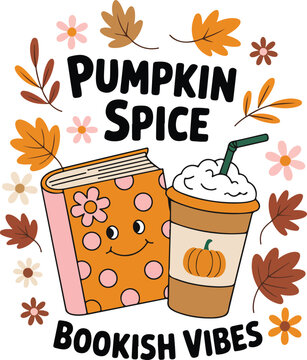 Pumpkin Spice Bookish Vibes Fall Clipart
