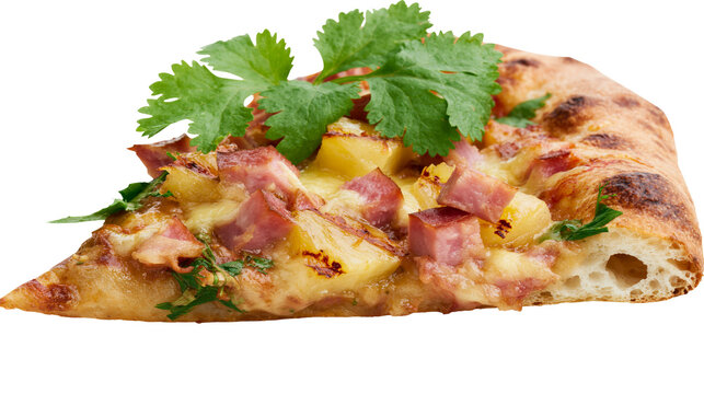 Delicious slice of Hawaiian pizza with ham and pineapple, isolated on transparent background
