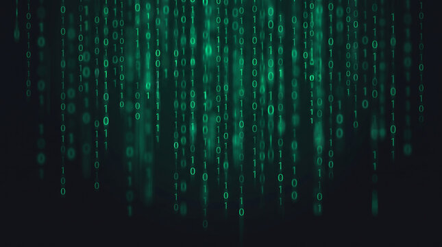 Abstract green digital binary code streaming down in a matrix style cyber background