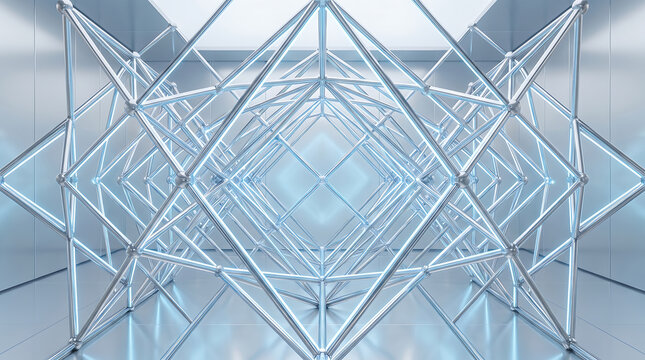 Abstract geometric lattice background featuring metallic 3d futuristic data structure render