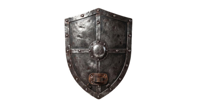 old metal medieval shield isolated on transparent background png