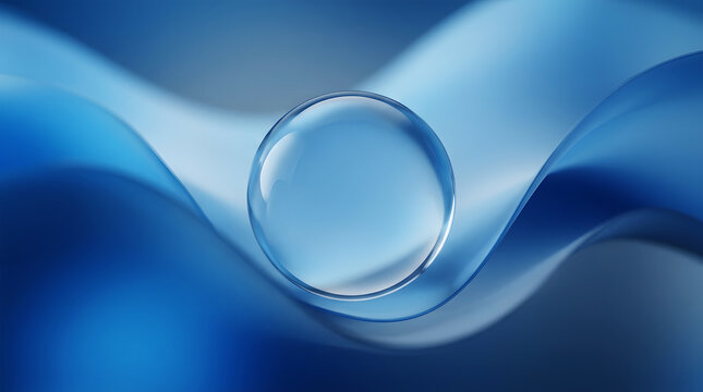 Abstract blue and white swirls with a glowing white sphere
