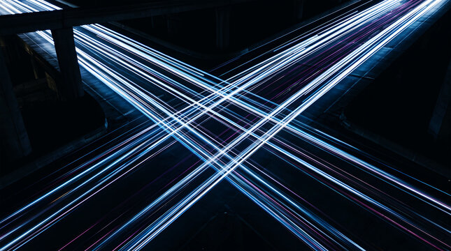 Abstract blue glowing geometric lines, dark background, futuristic