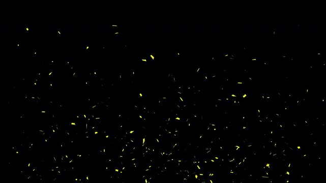 4K Gold Explosion effect. Festive Fireworks. Isolated on black background. Floating golden sparkles. Glowing Particles