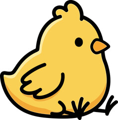 Cute Yellow Chick Illustration, Cartoon Baby Bird Sitting, Adorable Spring Animal Drawing © Danu