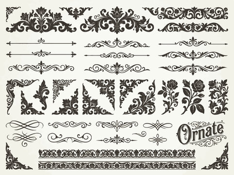 Classic Ornate Decorative Flourishes and Borders for Design
