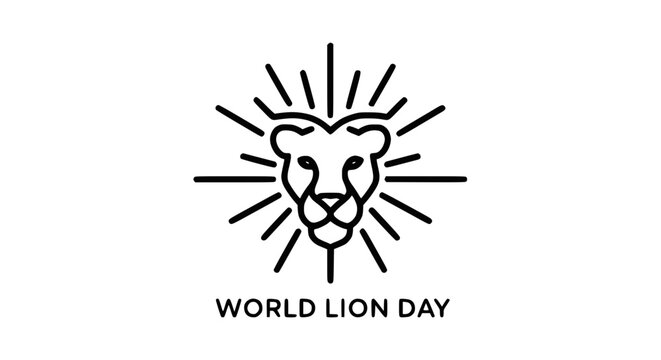 World Lion Day celebration with stylized lion head logo and sunburst
