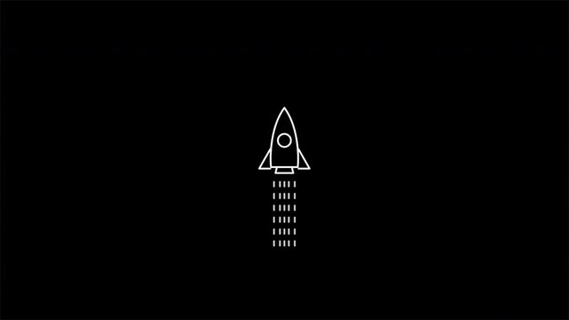 rocket linear icon 4K animation on black background