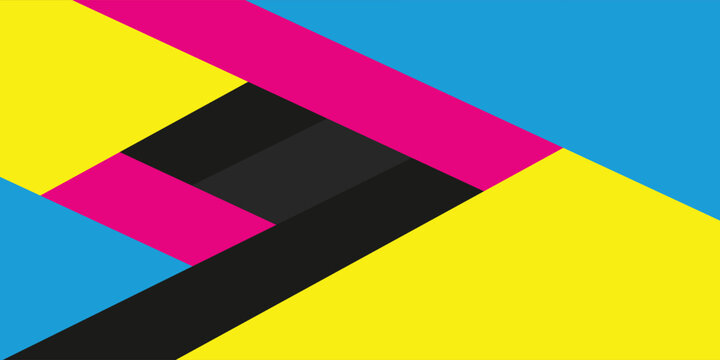 Black modern material background with overlapped sheets of paper in cmyk colors. Template for your business. Vector abstract widescreen background