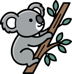 Cute cartoon koala climbing a eucalyptus tree branch, simple illustration © hendro