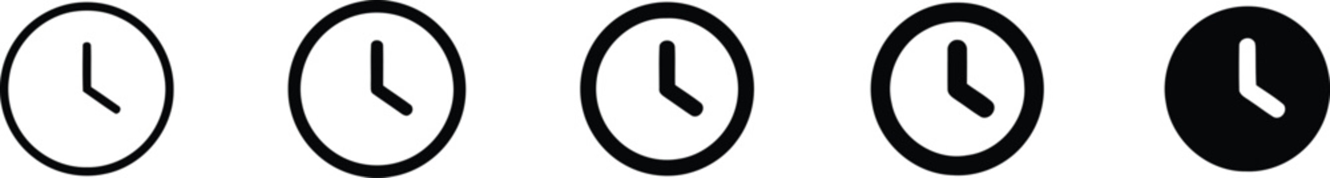 Clock icon set showing various designs for time management and scheduling with schedule deadline measurement interface business planning management countdown minimalist