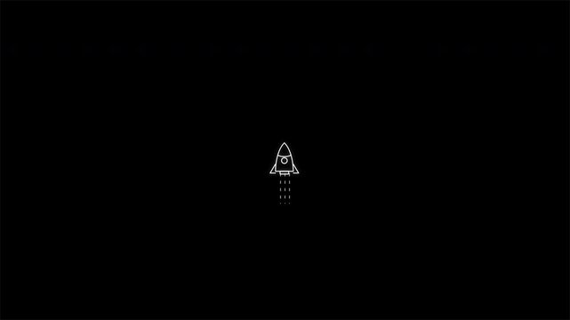 rocket linear icon 4K animation on black background