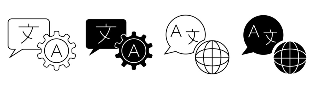 Translation and Language Line and Solid Icon Set &ndash; Multilingual Communication, Localization and Global Language Symbols
