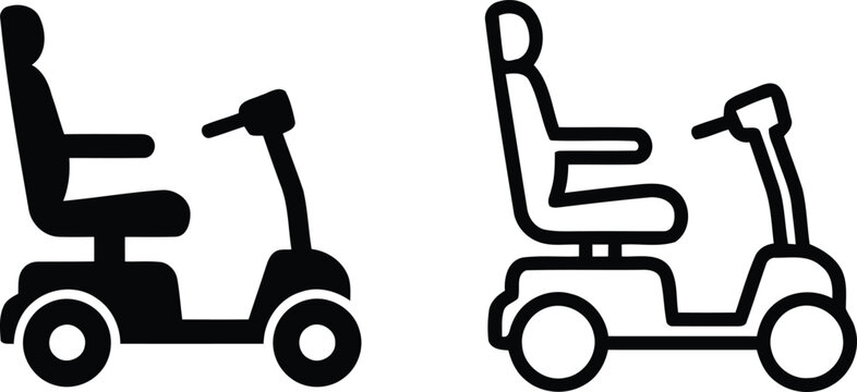 Set of mobility scooter icons solid and outline styles for accessibility design mobility electric wheelchair accessible disability handicap transport assistance silhouette