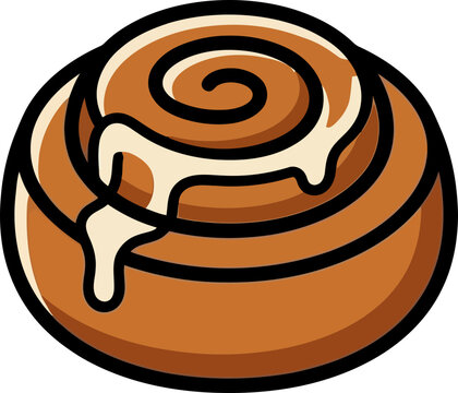 Sweet Cinnamon Roll Pastry with Creamy Frosting Drizzle Isolated
