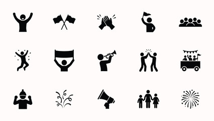 Obraz premium Celebration icons set with displays collection twelve high contrast black white icons