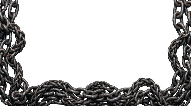 Heavy metal chains frame border for industrial design
