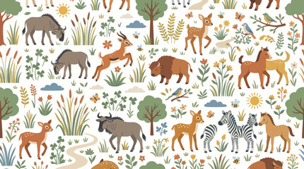 Obraz premium Cute Safari Animals Pattern, Flat Design, Wildlife Vector Art