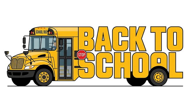 Yellow school bus design combined with large bold back to school text typography graphic illustration