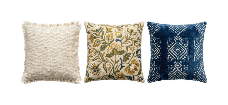 Elegant decorative pillow png stylish throw cushion png bohemian accent pillow png luxury velvet cushion cutout embroidered floral pillow isolated transparent background image