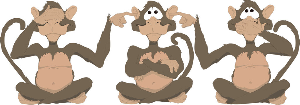 Three playful monkeys together in vector illustration.
