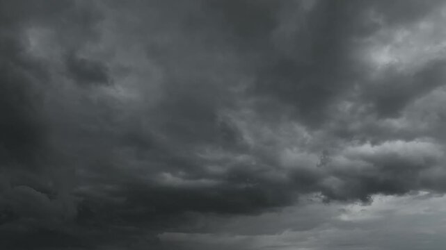 Cinematic 360 degree sky panorama with heavy dark clouds, illustrating global warming impacts, impending disaster scenarios, climate adaptation strategies, and a powerful dynamic background. 4k.
