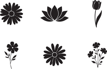 Fototapeta premium Black flower silhouettes and botanical set blossom nature
