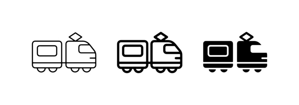 Modern train icons, simple vector graphics for public transport and travel concepts