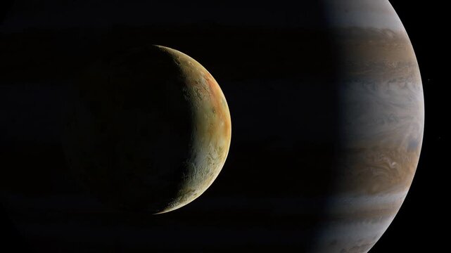 Jupiter Moon Io
Animation of the Jupiter moon Io in deep space. Features the colorful surface, heavily shaped by extreme volcanic activity, Animation based on NASA Footage.