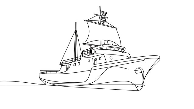 Classic sailing ship line drawing white background.