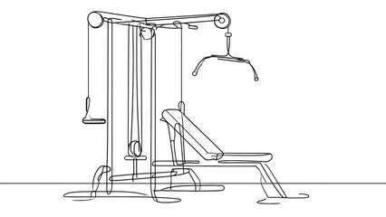 Fototapeta premium Minimalist gym equipment line art white background.