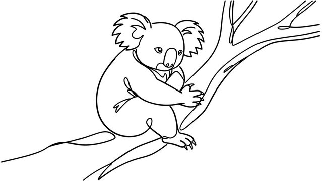 Cute koala illustration on branch white background.