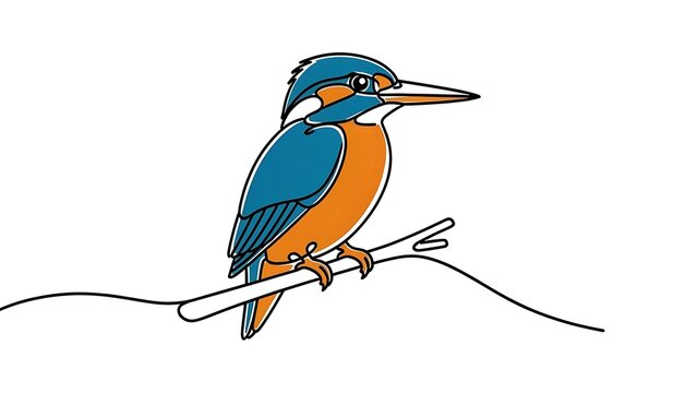 Kingfisher bird perched on branch white background.