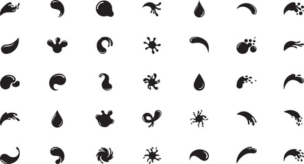 Fototapeta premium Black liquid splash and drop set collection splatter