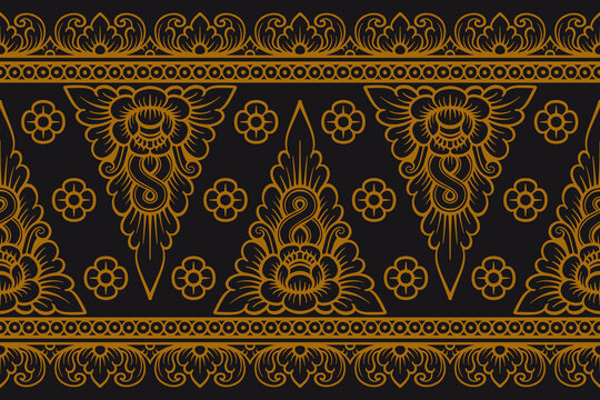 Traditional Balinese seamless pattern vector. Indonesian ethnic floral ornament background for textile print, luxury wallpaper, wrapping paper, and fashion fabric design.