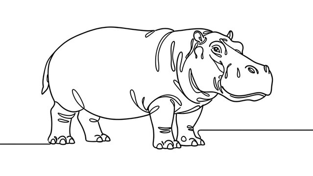 Line drawing of a hippo on white background.