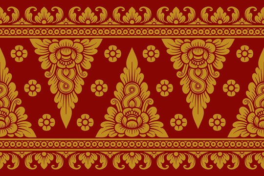 Traditional Balinese seamless pattern vector. Indonesian ethnic floral ornament background for textile print, luxury wallpaper, wrapping paper, and fashion fabric design.