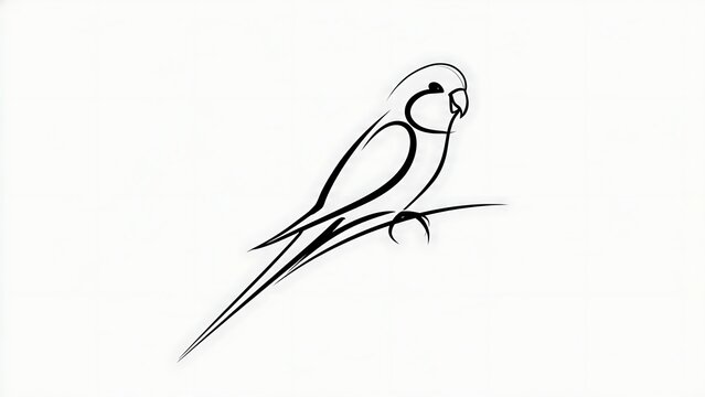 Minimalist parrot line art illustration white background.