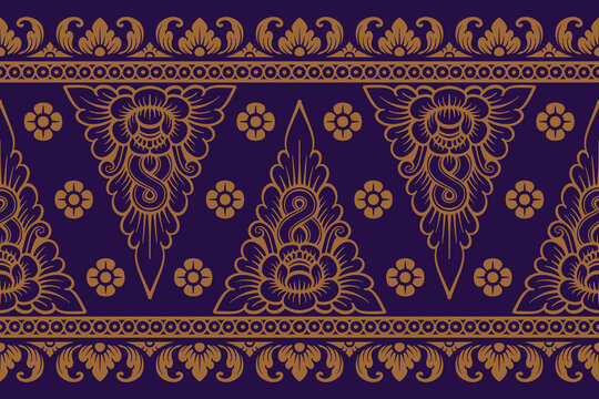 Traditional Balinese seamless pattern vector. Indonesian ethnic floral ornament background for textile print, luxury wallpaper, wrapping paper, and fashion fabric design.