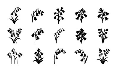 Fototapeta premium Bell Flower Vector Icons, Bluebell Botanical Silhouettes, Floral Sprig Graphics, Nature Elements Collection