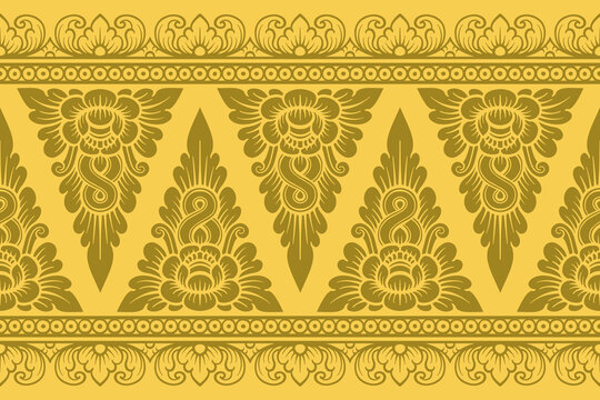 Traditional Balinese seamless pattern vector. Indonesian ethnic floral ornament background for textile print, luxury wallpaper, wrapping paper, and fashion fabric design.