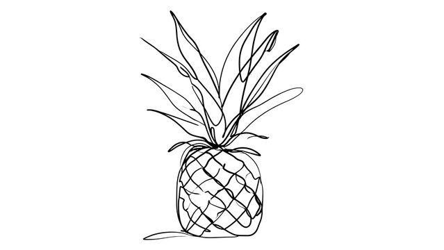 Hand drawn pineapple illustration white background.