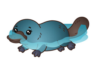 Naklejka premium Cute Cartoon Platypus Swimming in Water Wildlife Character Vector Illustration