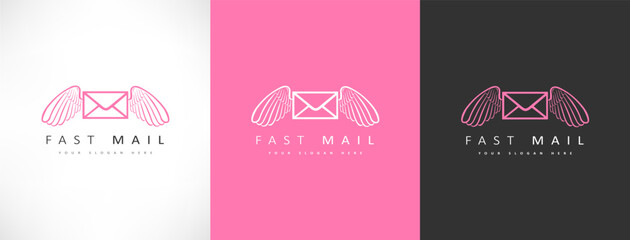 Obraz premium Flying envelope with wings logo vector