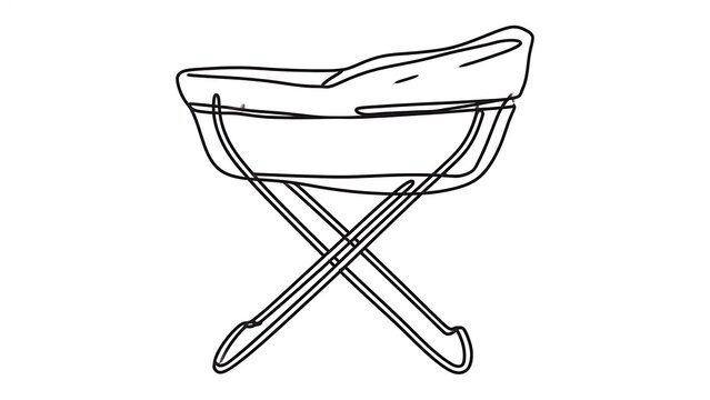Folding camping stool illustration white background.