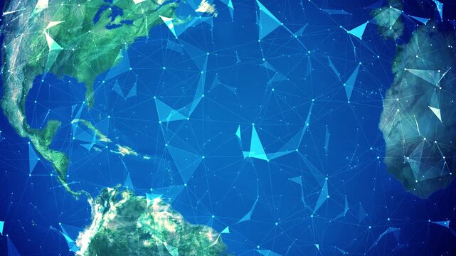 Global network connecting rotating earth digital communication technology concept video earth planet globe connection connectivity world geosphere data transfer information networked cyber