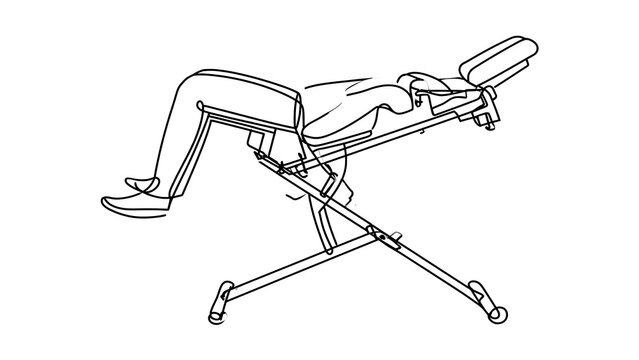 Line art of person on inversion table white background.