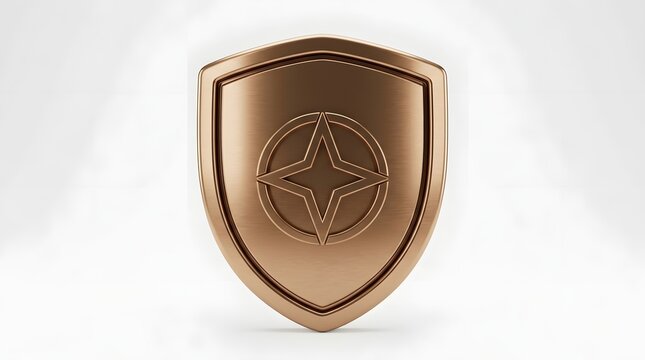Bronze shield icon with a star symbol in the center representing protection and security for digital safety concepts isolated on a white background